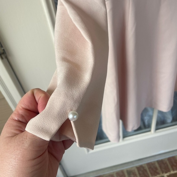 Chic Blush Long Sleeve Dress with Pearl Details - Picture 2 of 5